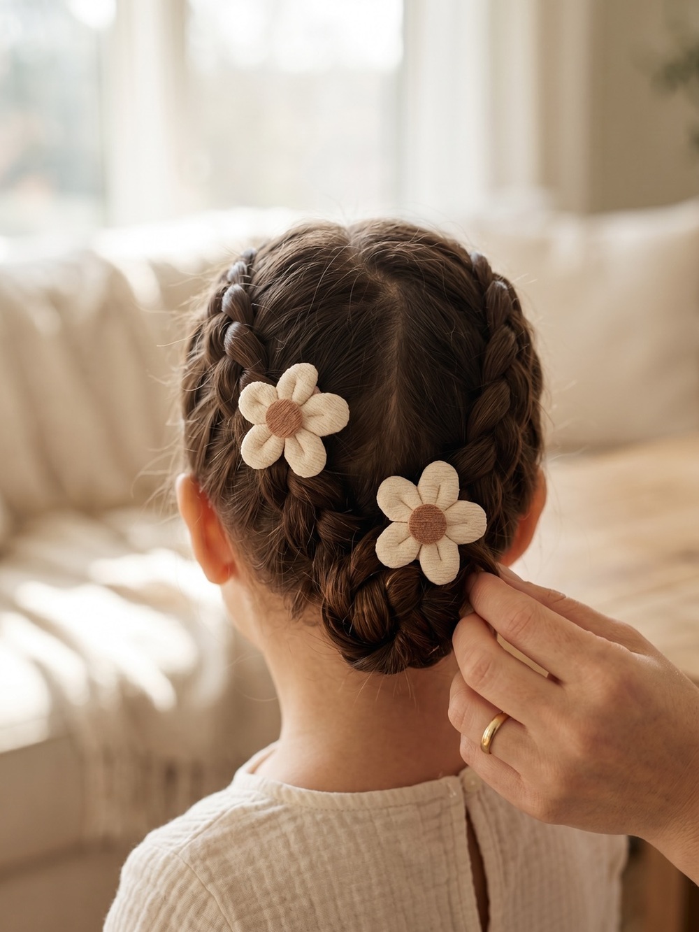NWT Cream Fabric Flower Alligator Hair Clip Cottagecore Boho Toddler Set 2